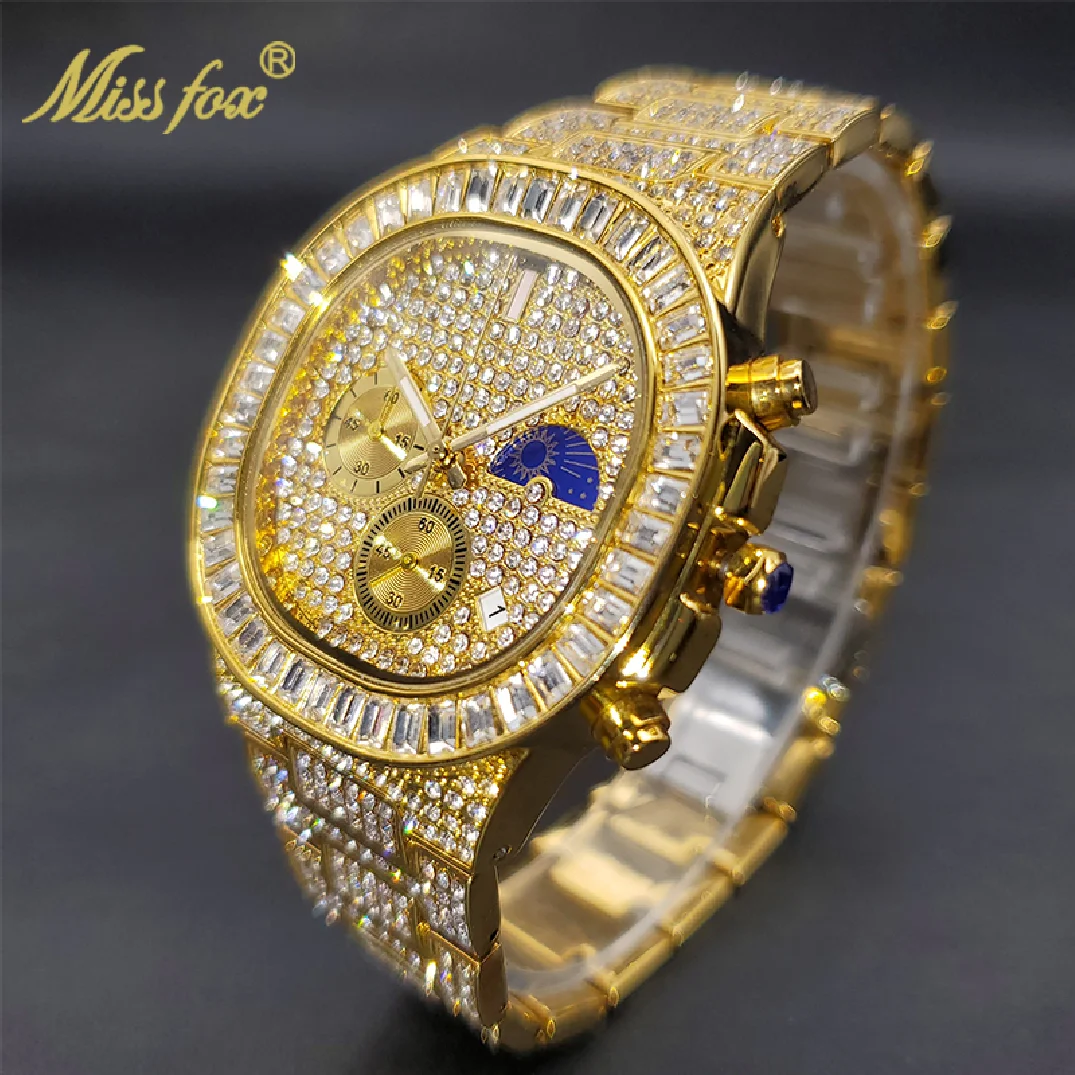 

MISSFOX Luxury Designer Ice Watch Case With Bling Diamond Multifunctional Men Watches Organizer Wholesale Items For Business