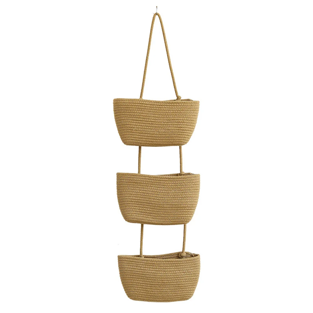 

Door Hanging Basket 3 Layer Woven Cord Baby Nursery Storage Wall Mounted Storage Basket Decorative Basket