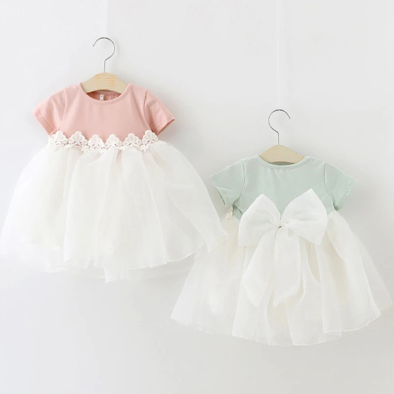 

Summer 0-3Yrs Kids Birthday Party Dress Short Sleeve Cotton Stitching Children Clothing Toddler Baby Girls Princess Dress