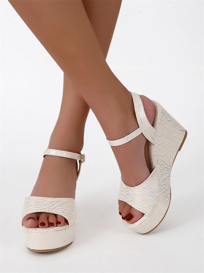 

Women Suede Wedges High Ankle Toe Casual Slope Round Head Sandals Dress Shoes Mujer Sapato Feminino Open Toes High Heels