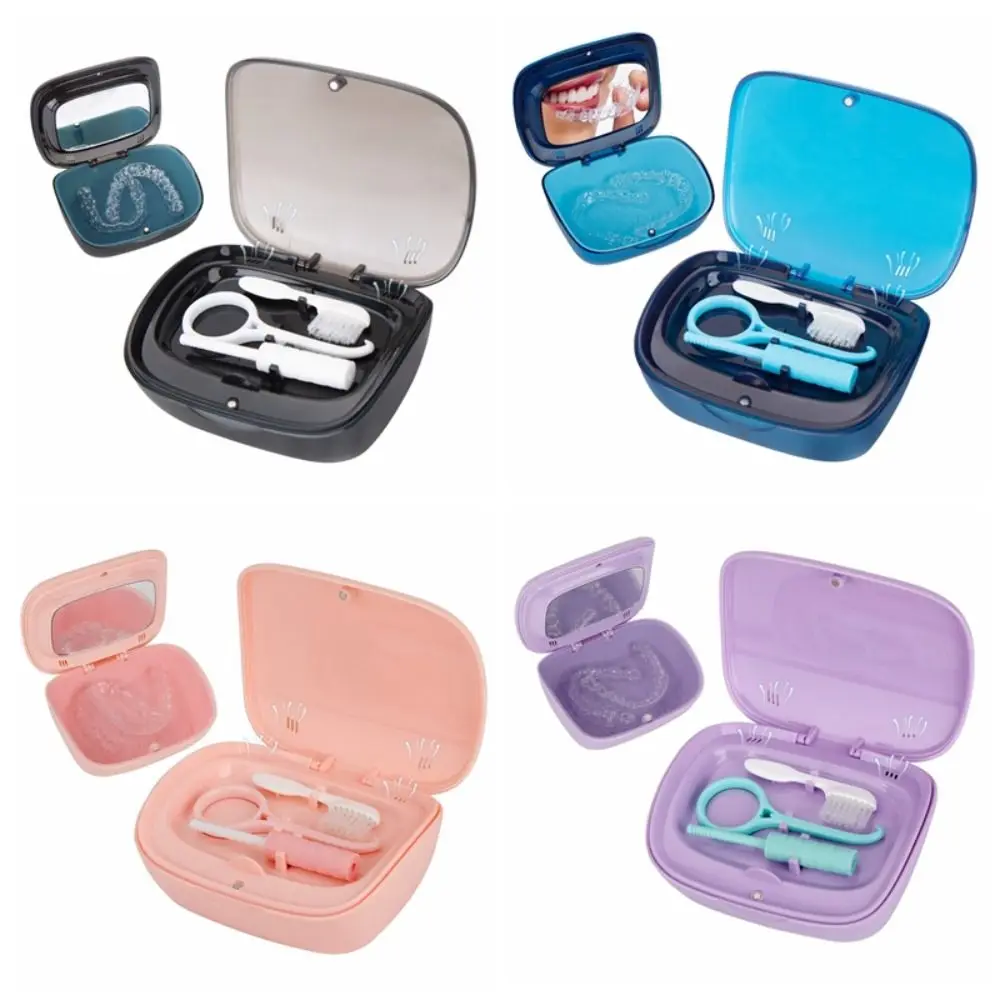 

Double Layer Orthodontic Retainer Case Sealed with 3 Pcs Dental Tool Denture Storage Box Soaking Breathable False Teeth Box