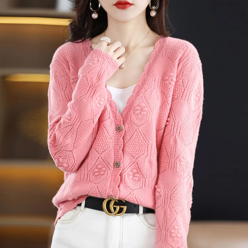 

BELIARST Heavy Jacquard Cardigan Spring / Autumn New Women's V-neck Cashmere Sweater Loose Casual Tops Large Size Fashion Jacket