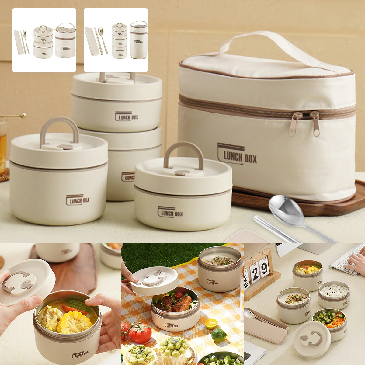 4 шт. термоконтейнер для еды с ложкой и вилкой 2023