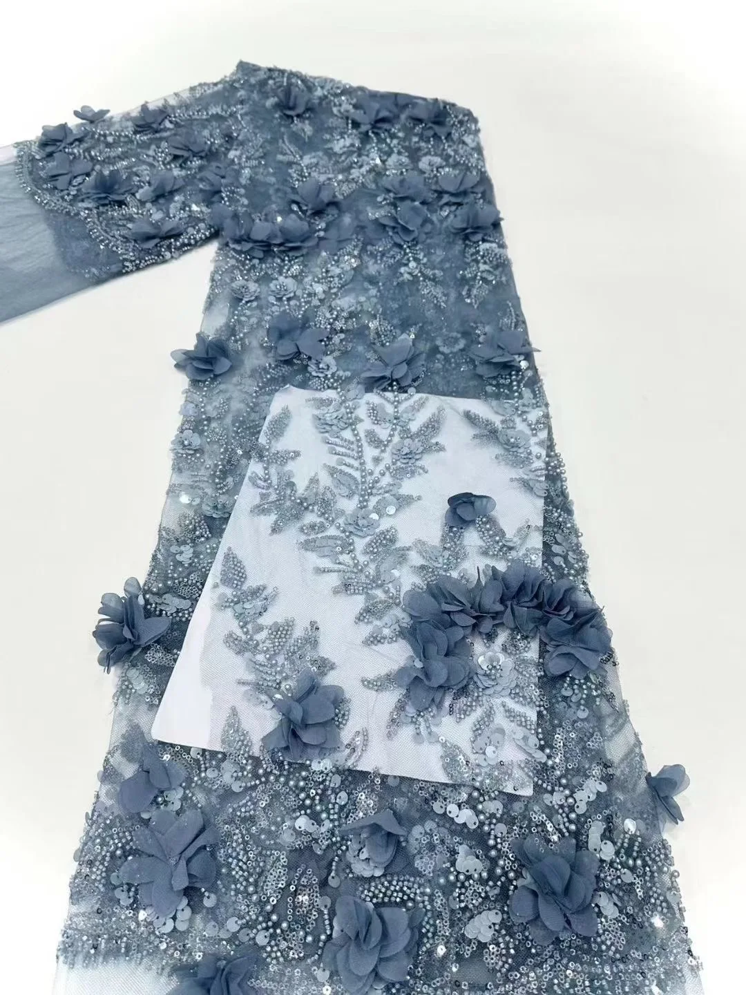 Африканская сетчатая кружевная ткань с бусинами для шитья одежды блесток тюль