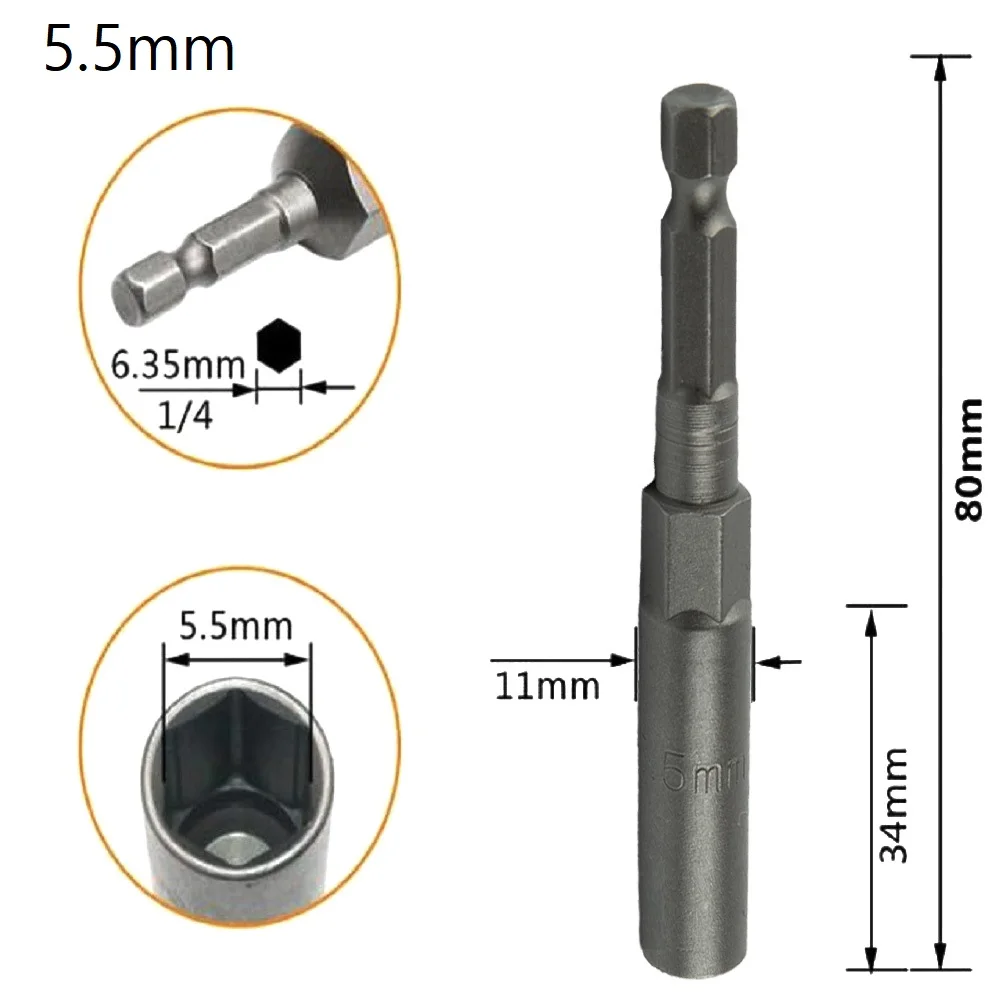 

80mm Length 1/4\" Hex DriveSocket Impact Nut Bolt Drill Bits For Pneumatic Screwdriver Ordinary Hand Electric Drill Sets Tools