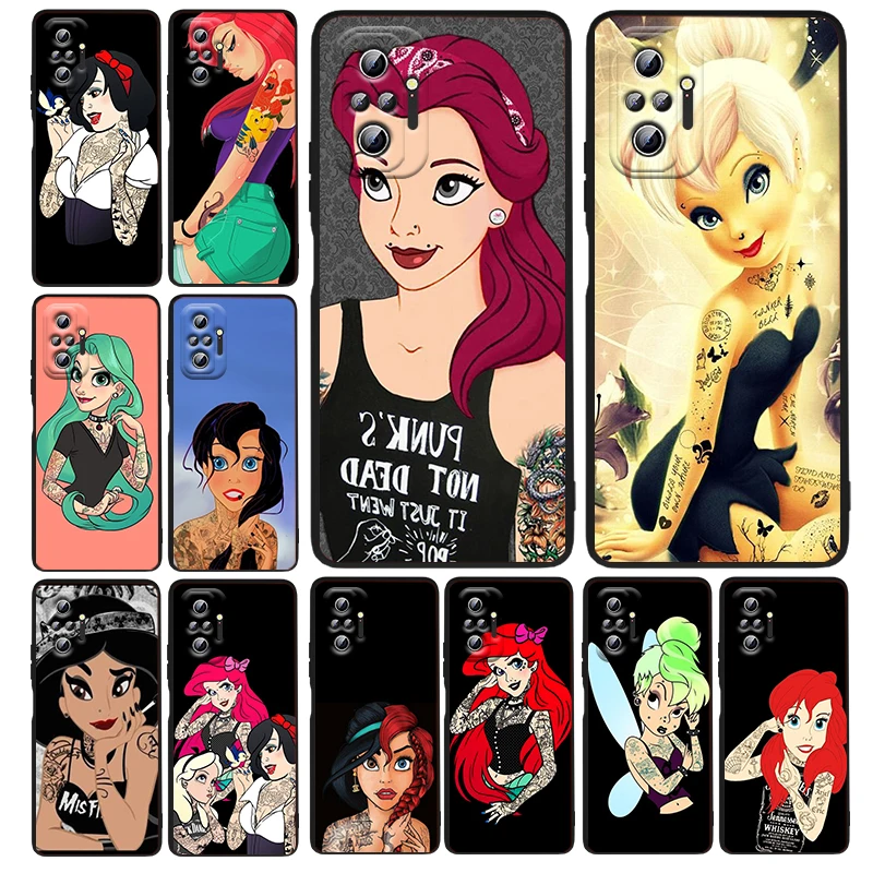 

Disney Princess Tattoo Gril Phone Case For Xiaomi Redmi K50 K40 Gaming 10 9AT 9A 9C 9T 8 7A 6A 5 4X Black Funda Silicone Cover