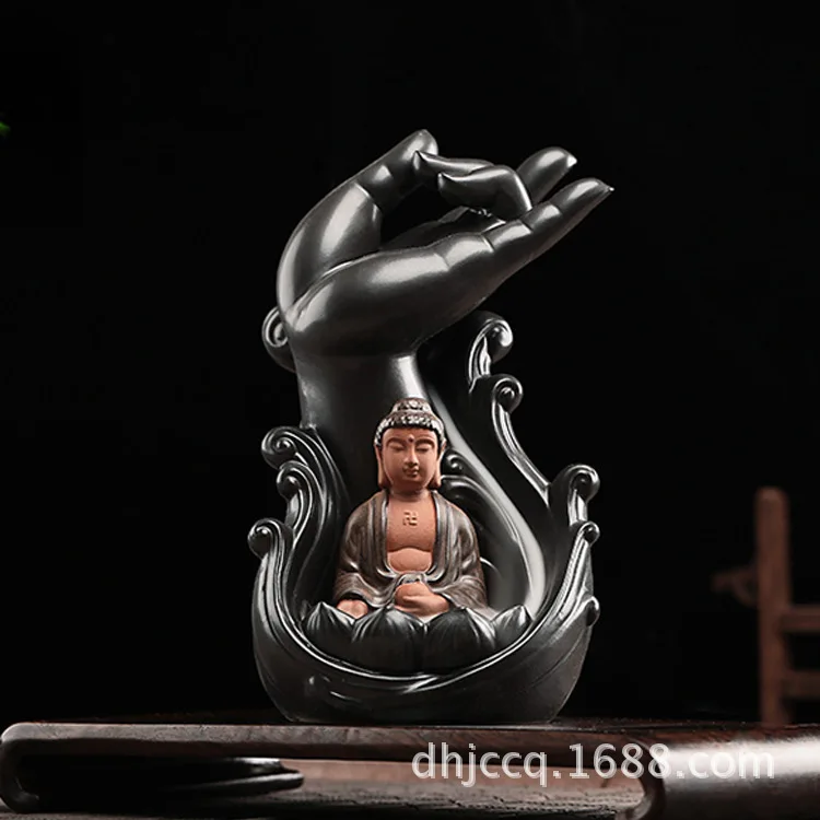 

Traditional Buddha'S Hand Backflow Incense Waterfall Burner Tathagata Smoke Lotus Incense Stick Holder Retro Home Bouddha Decor