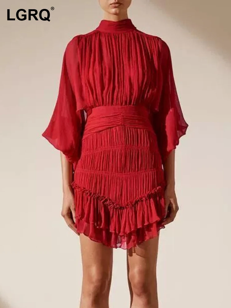 

Женское мини-платье с оборками [LGRQ], фиолетовое платье-футляр с воротником-стойкой и рукавом-фонариком, новинка сезона осень-лето 2021, 19D1036