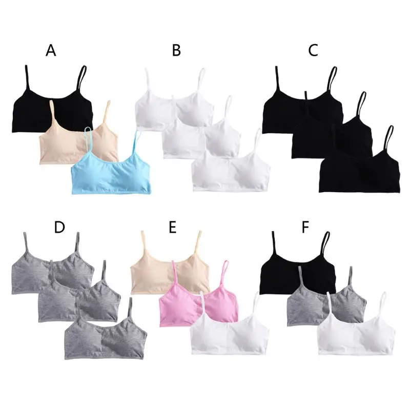 

3x Mini-A Cup Wireless Bras for Girls Comfort Light Sports Bra Training Bras Girl's Starter Bras Top Underwear