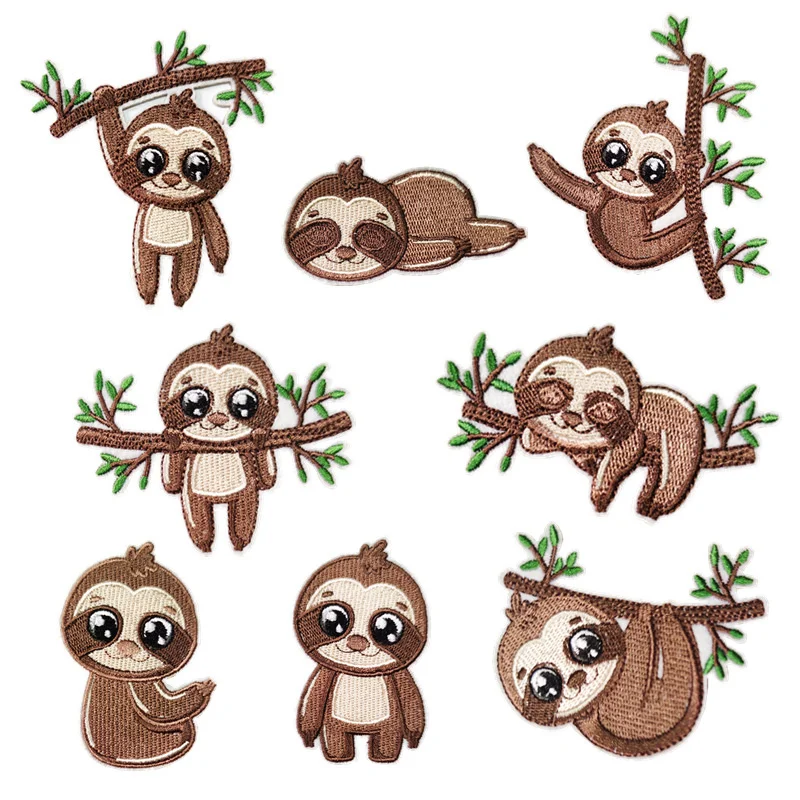 

Super cute sloth embroidery patch clothing DIY sewing accessories Iron On children's hat bag cartoon animal cloth patch