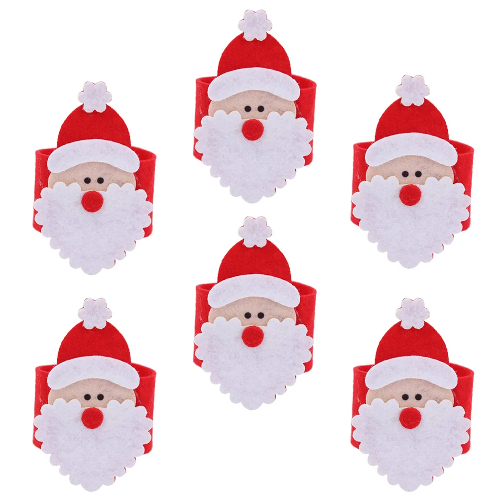 

6pcs Christmas Napkin Rings Santa Claus Napkin Circles Xmas Party Serviette Buckle for Home Restaurant Dinner Table Decoration