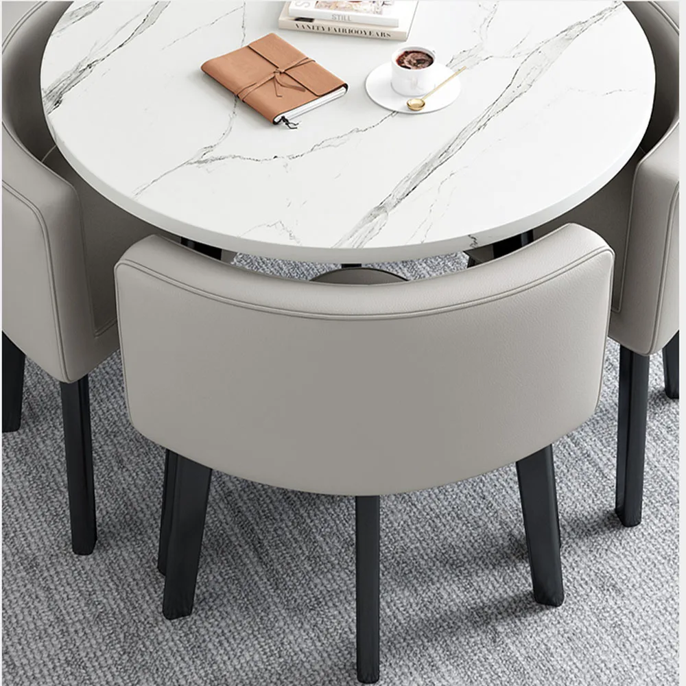 Набор серых столов для гостиной круглый стол мраморный обеденный 4 персоны