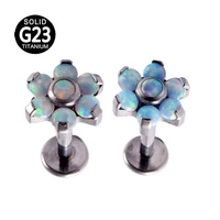 g23 titanium opal gem labret stud lip bar ring cubic zircon flower ear cartilage tragus helix piercing screw fit top 16g
