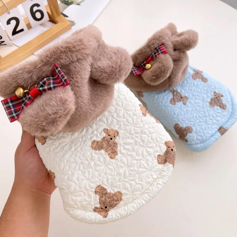 

Одежда для домашних животных, плотное плюшевое пальто с мультяшным медведем, милая теплая одежда для маленьких собак, Модный милый костюм для девочек, Йорков, кошек