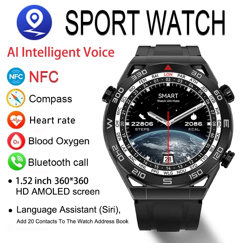 For Huawei IOS Compass NFC Ultimate Smart Watch Men ECG+PPG Bluetooth Call Heart Rate Blood Pressure Fitness Sports Smartwatch