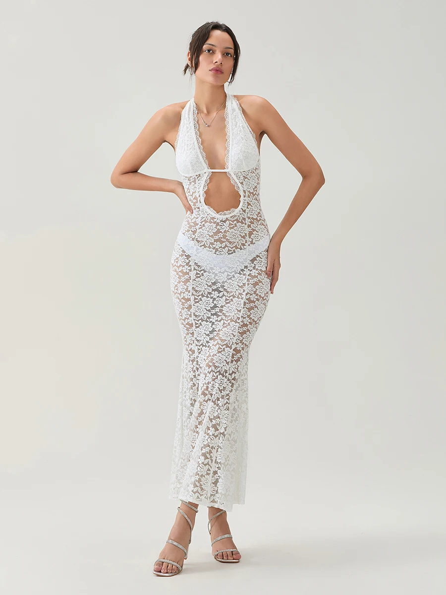 Женское нижнее белье кружевная ночная рубашка прозрачная сетка без рукавов с