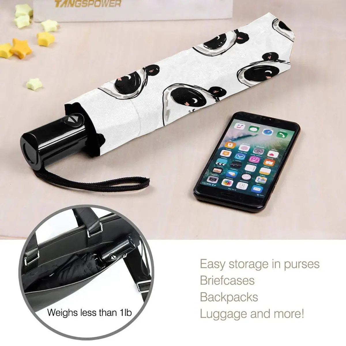 Ветрозащитный полностью автоматический зонт с милым рисунком панды (1) 3 складной