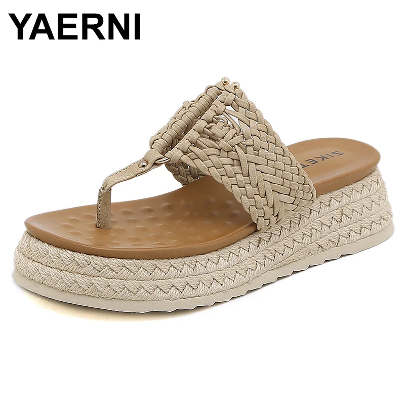 

Summer Ladies Fashion Woven Soft Casual Slippers Open Toe Comfortable Flat Concise Elegant Ytmtloy Indoor Zapatillas Mujer Casa