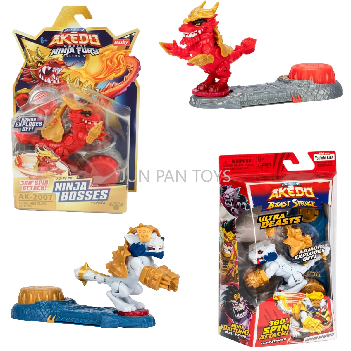 Фото Оригинальные игрушки-фигурки Legends of Akedo Beast Strike Ultra Beasts: Ripclaw, Alphawolf, Ninja Boss, Scorch Claw с атакой на 360 градусов, подарок для детей №1