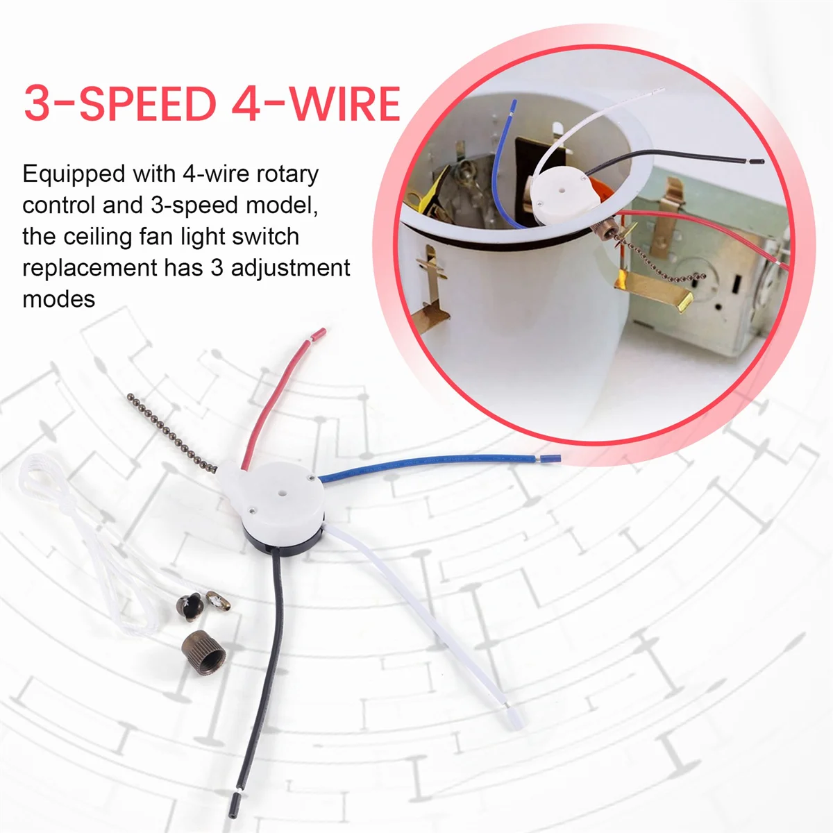 Комплект переключателей потолочного вентилятора 3 скорости 4 провода