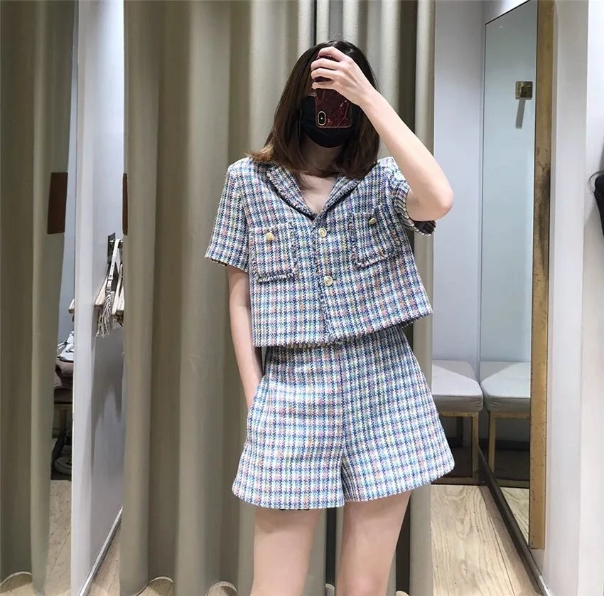 

Women's Shorts Woven Plaid High Waist Solid Zipper Fly Pants Cotton Office Lady Spring Summer New