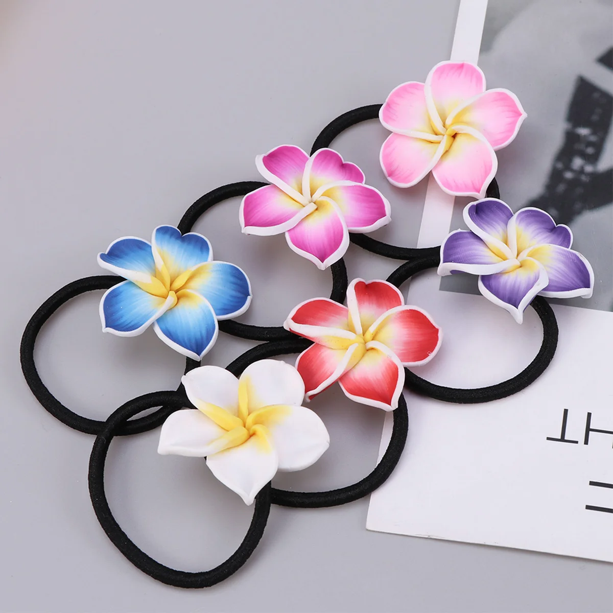 

12pcs Plumeria Hair Ties Hawaiian Beach Flower Hair Ropes Colorful Floral Rubber Bands Elastic Ponytail Holders for