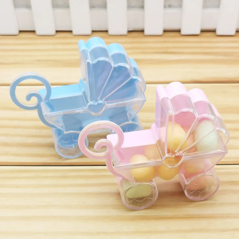 

12pcs/set Creative Baby Stroller Trolley Wedding Candy Box Pink Girl Plastic Storage Box Cute Cartoon Packaging for Birthday