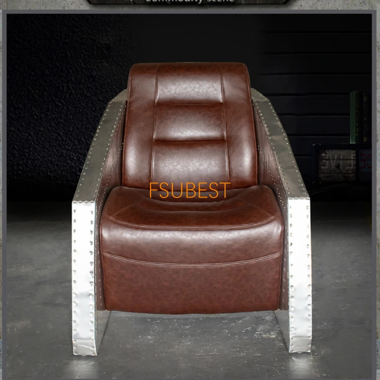 

FSUBEST Spitfire Retro Metal Aluminium Vintage Distressed Tan Leather 360 Swivel Tomcat Chair Aviator