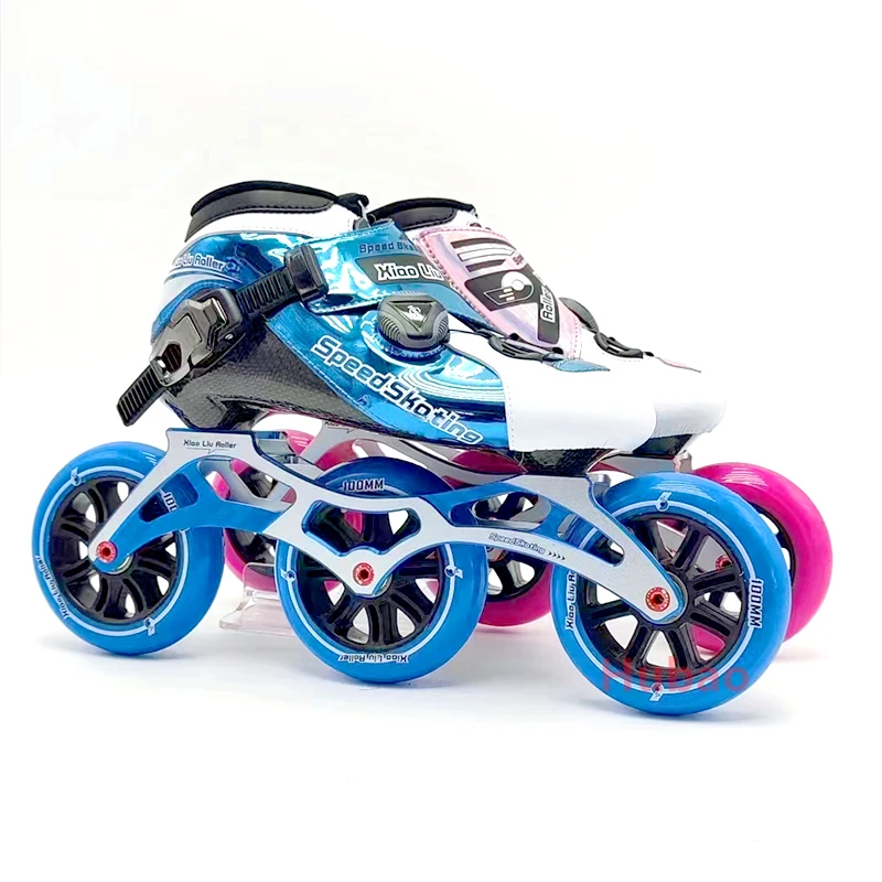 L68 Children's Carbon Fiber Inline Skates Youth Speed Skating Shoes Road Race Roller Skates Blue Pink Sports Leisure Size 27-38
