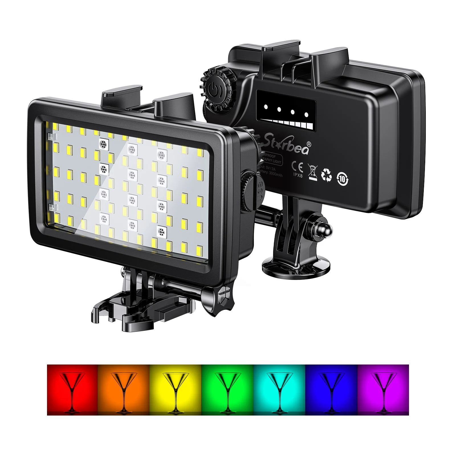 

Strbea Waterproof RGB Fill Light 5000LUX Rechargeable LED Camera Video Light 40m/130ft Underwater Photography Lighting