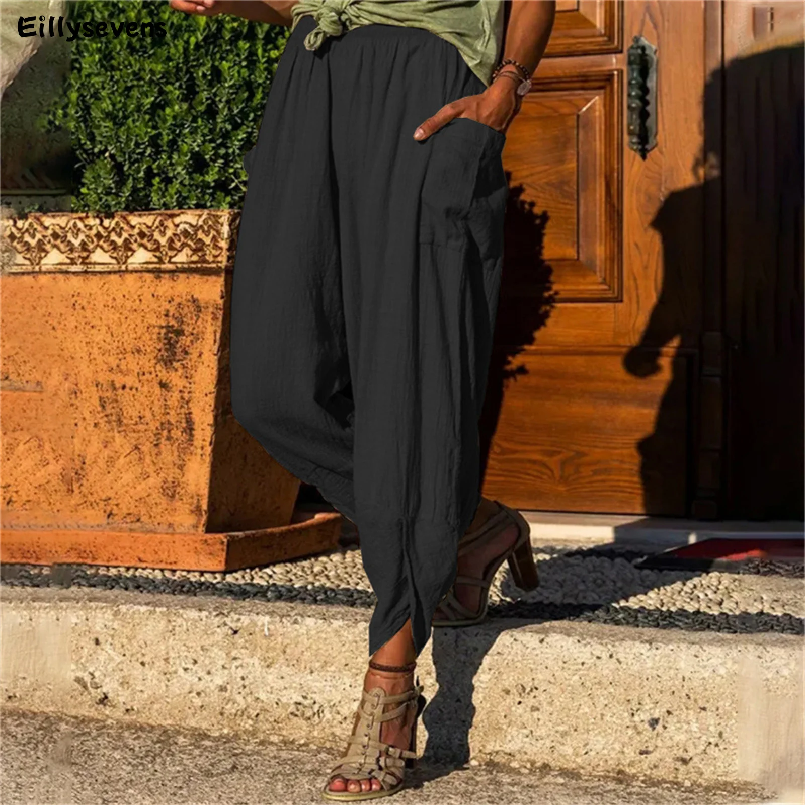 

Брюки женские весенне-осенние, мягкие повседневные однотонные Спортивные укороченные штаны с эластичным поясом и карманами для фитнеса