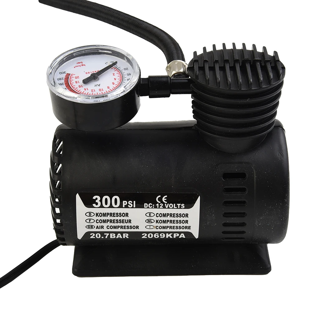 

Portable 300PSI 12V Auto Car Mini Air Pump Auto Compressor Electric Tire Inflator Pump Bicycle Tyre Inflation Tips Rubber Hose