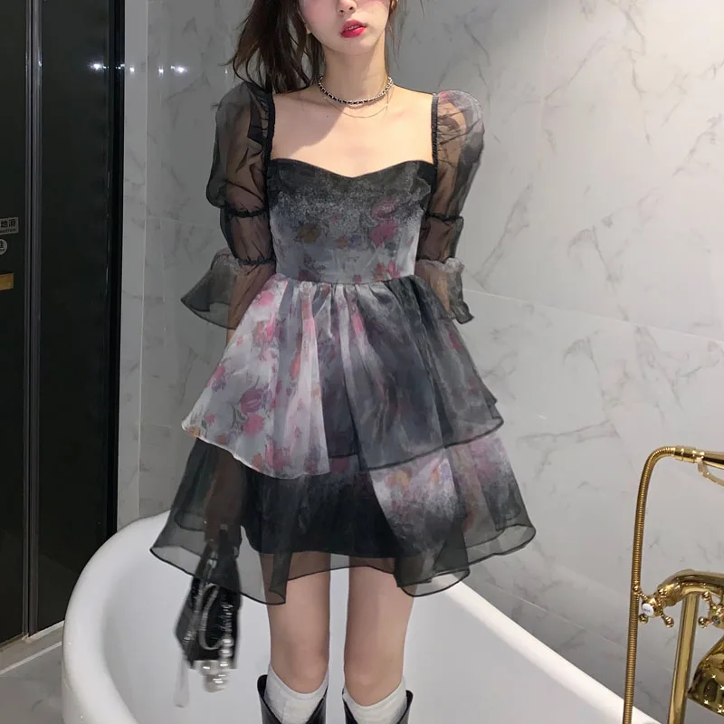 

2022 летнее милое женское мини-платье в японском и корейском стиле, цельнокроеное винтажное шикарное платье Y2k с цветочным принтом, мягкое мил...