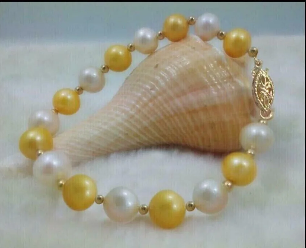 

Natural AAA+South Sea Genuine White Gold Pearl Bracelet 7.5-8" 14k Gold F