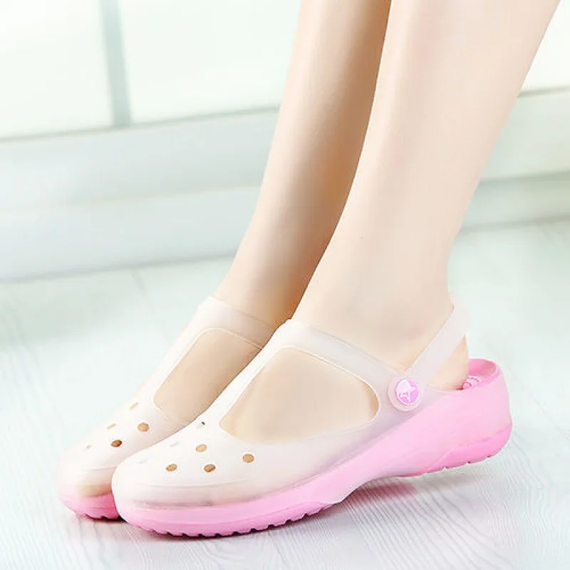 Women Jelly Sandals Outdoor Beach Garden Shoes EVA Thick Sole Hollow Indoor Non-slip Soft Slippers Comfortable Slip-on Flip-Flop