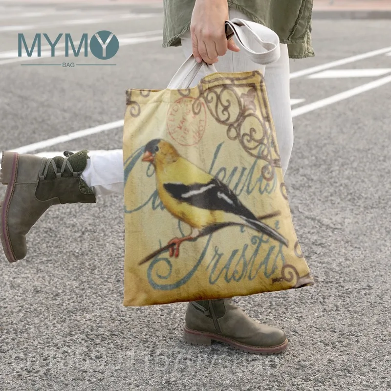 

Vintage Birds Oil Painting Tote Bags Women Portable Shopping Shoulder Bags Retro Lady Handbag Large Capacity Art Reusable Totes