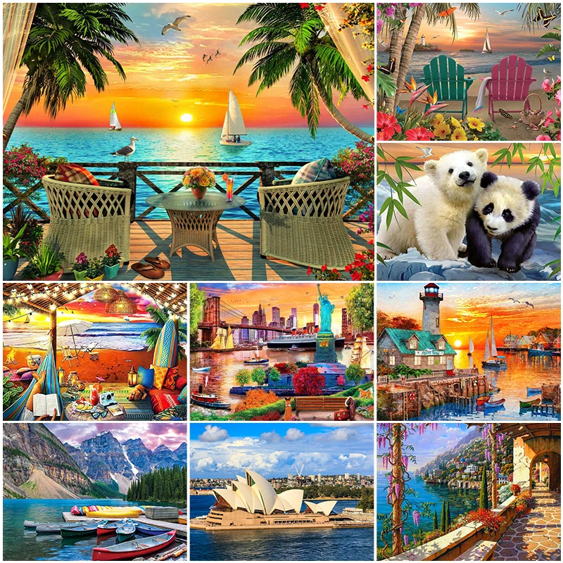 

5D DIY Diamond Painting Sunset Landscape Mosaic Diamond Embroidery Painting Full Round Diamond Rhinestones Home Decor Gift