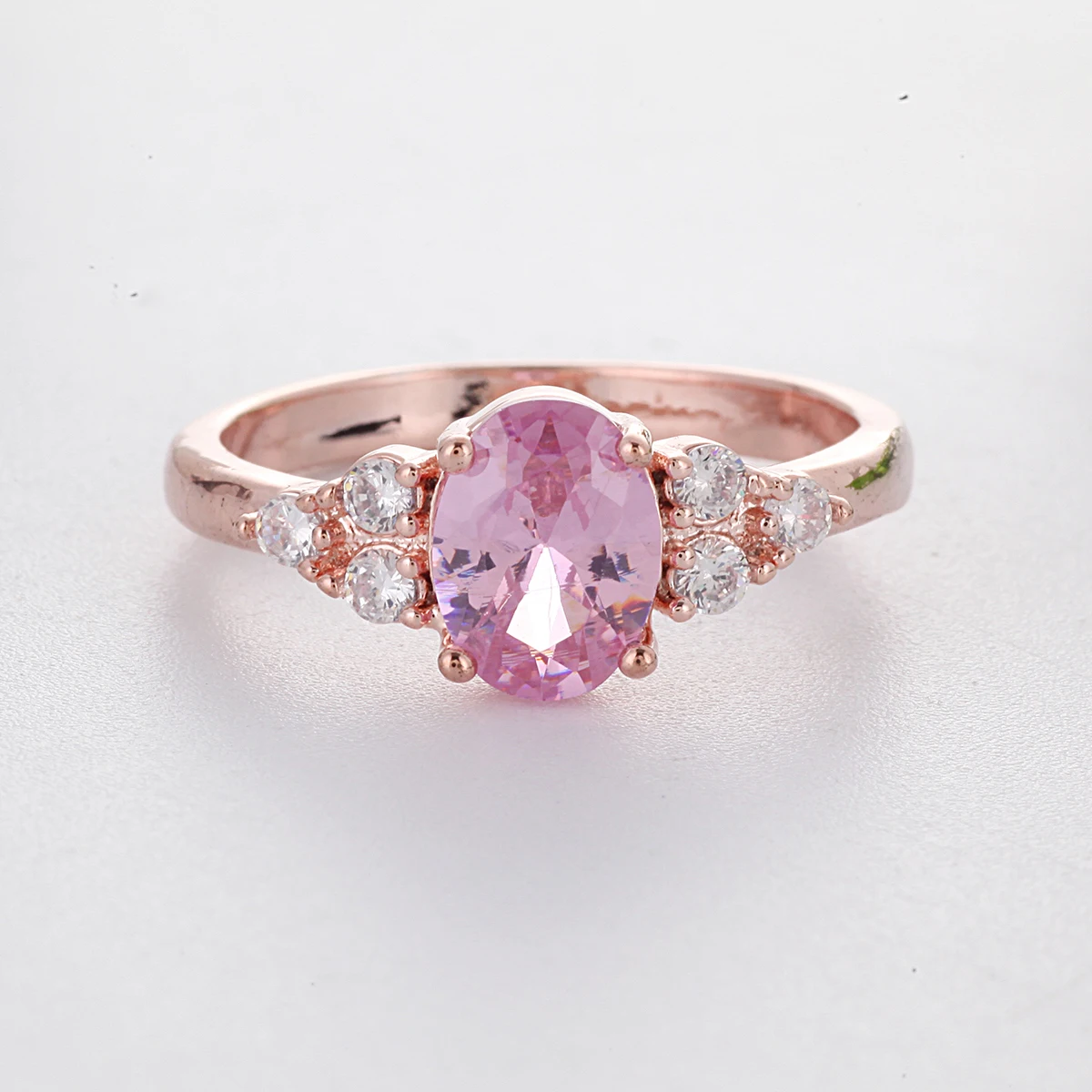 

Romantic Pink Cubic Glass Filled Stone Princess Rings with Rose Gold Color Engagement Accessories Tiny Delicate Rings For Women