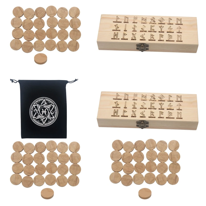 

Y1QE 25Pcs Wooden Rune Stone Chakras Divination Runes Stones Pendant Healing Decoration Nordic Mythology