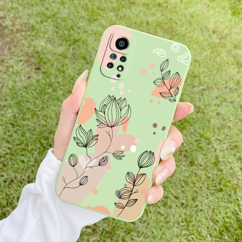 

Square Plant Silicone Phone Case On For Xiaomi Redmi Note 11 12 11s 10 10s 9 8 Pro Redmi 10 9A 9T 9C NFC 10C Note 10pro 9s Cover