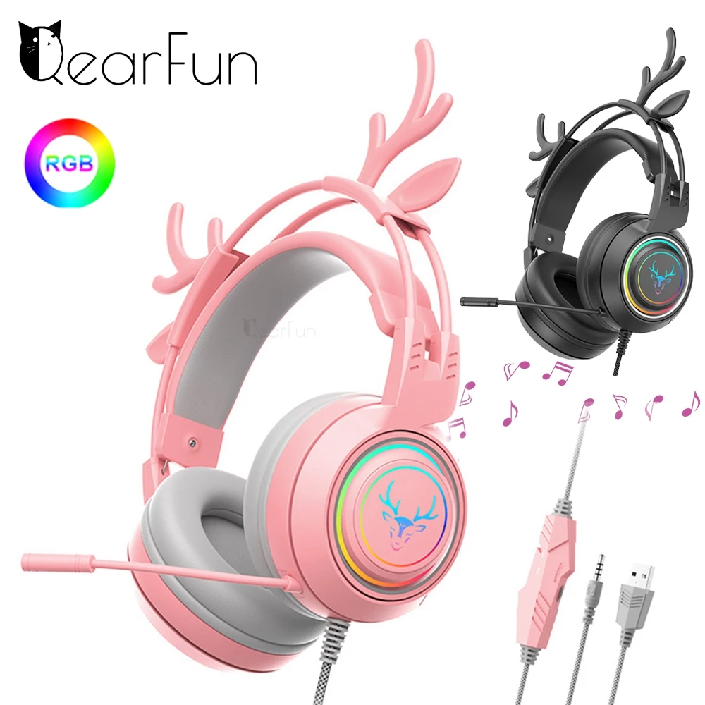 RGB Cute Headset Gamer with Microphone Girls Gaming Headset For PC PS4/5 XBOX Laptop Noise Cancel Wired Earphone Gift