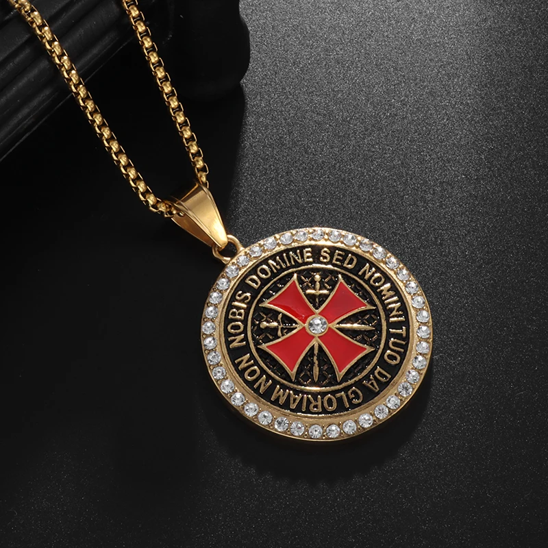 

Fashion Men Women Universal Vintage Jewelry Punk Templar Logo Round Pendant Hip Hop Street Jewelry