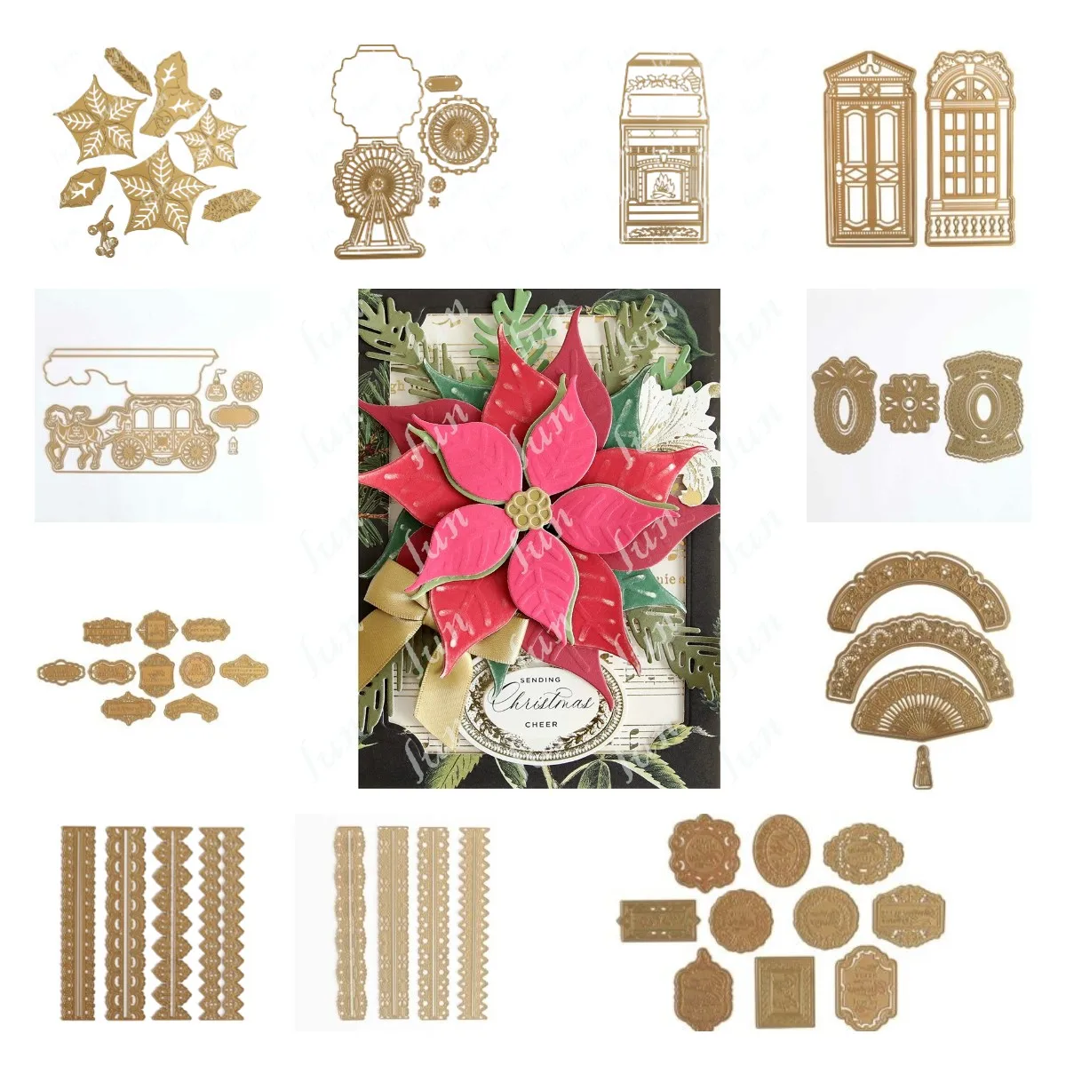 

Hot Selling Christmas Botanical Ferris Wheel Easel Hearth Metal Cutting Die Diy Molds Scrapbooking Holiday Greeting Paper Making
