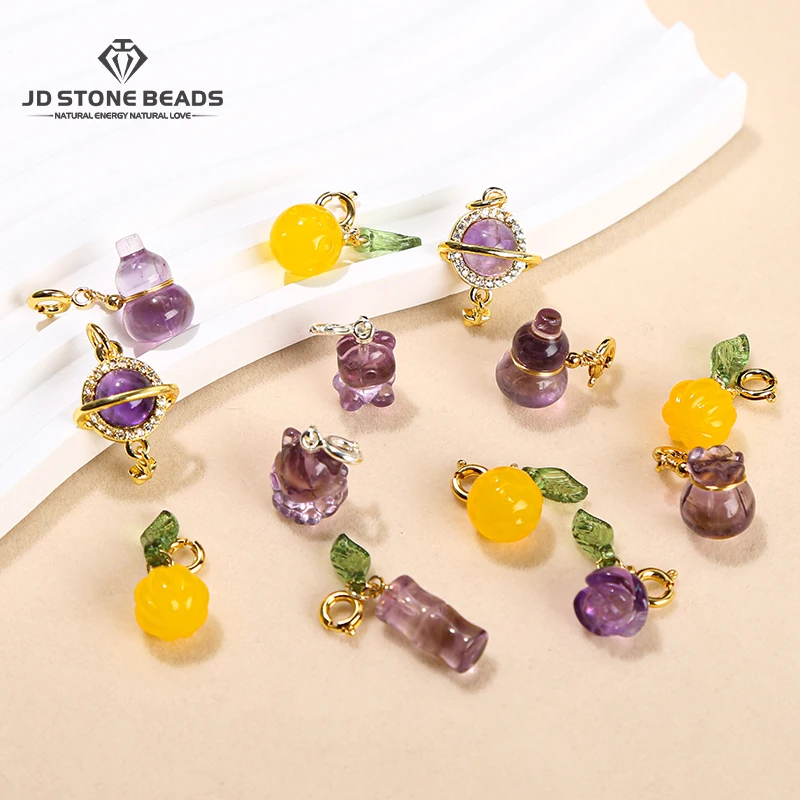 1 шт. натуральный аметист резной бамбуковый медведь розовая медная Пряжка кулон