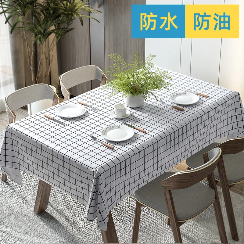 

White checkered tablecloth, washable and ironproof, household dormitory tablecloth