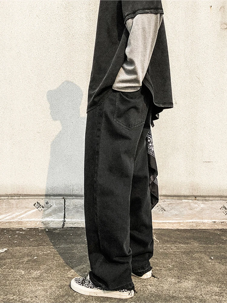 Wide Leg Baggy Jeans Men Aesthetic Skeleton Y2k Jeans Streetwear Oversized Graphic Black Printed High Waisted Light Blue Hip Hop