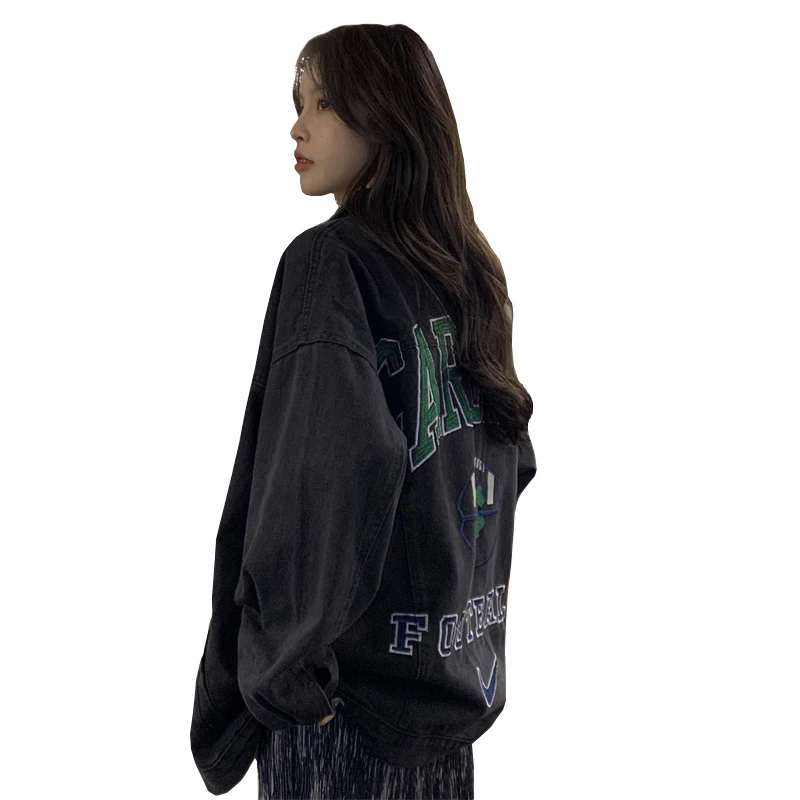 

Turn-Down Collar Women's Denim Jackets 2022 Spring And Autumn Loose Casual Blue Fashionable Denim Alphabet Jacket FC1995