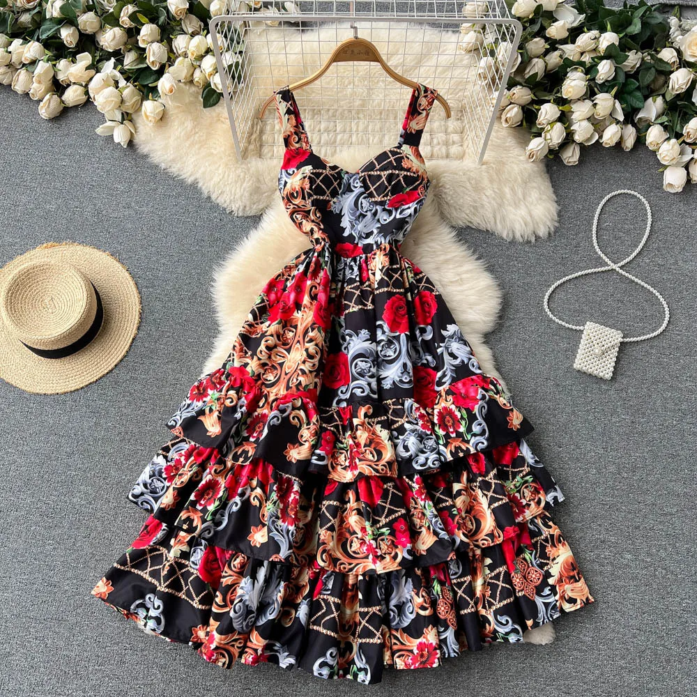 

Women's Summer Dress 2022 Sleeveless Strap Floral Black Beach Boho Elegant Floral Casual Vintage Green Vestidos De Fiesta