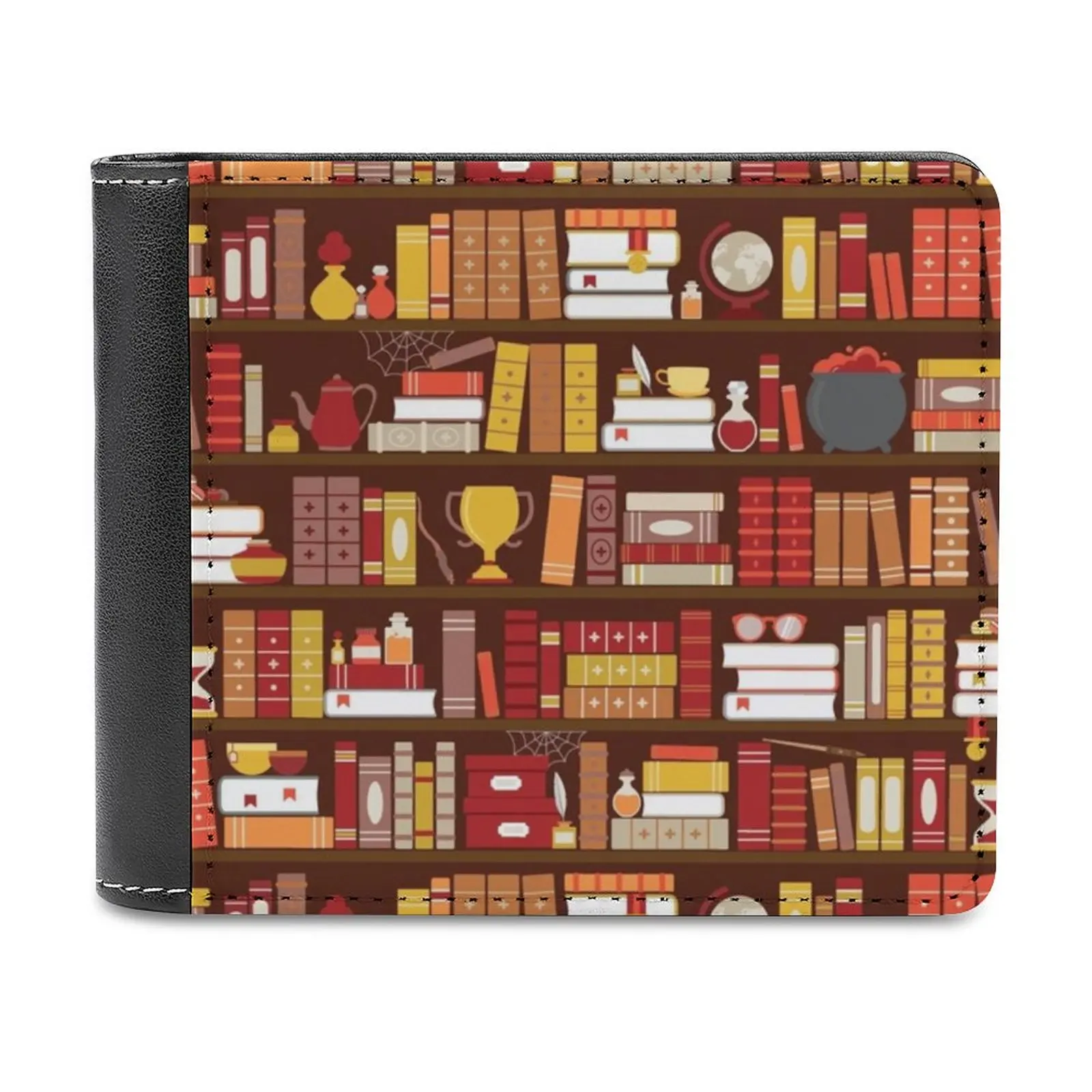 Book Case Pattern-Red And Gold Leather Wallet Men's Wallet Diy Personalized Purse Father'S Day Gift Book Case Bookish Book Nerd