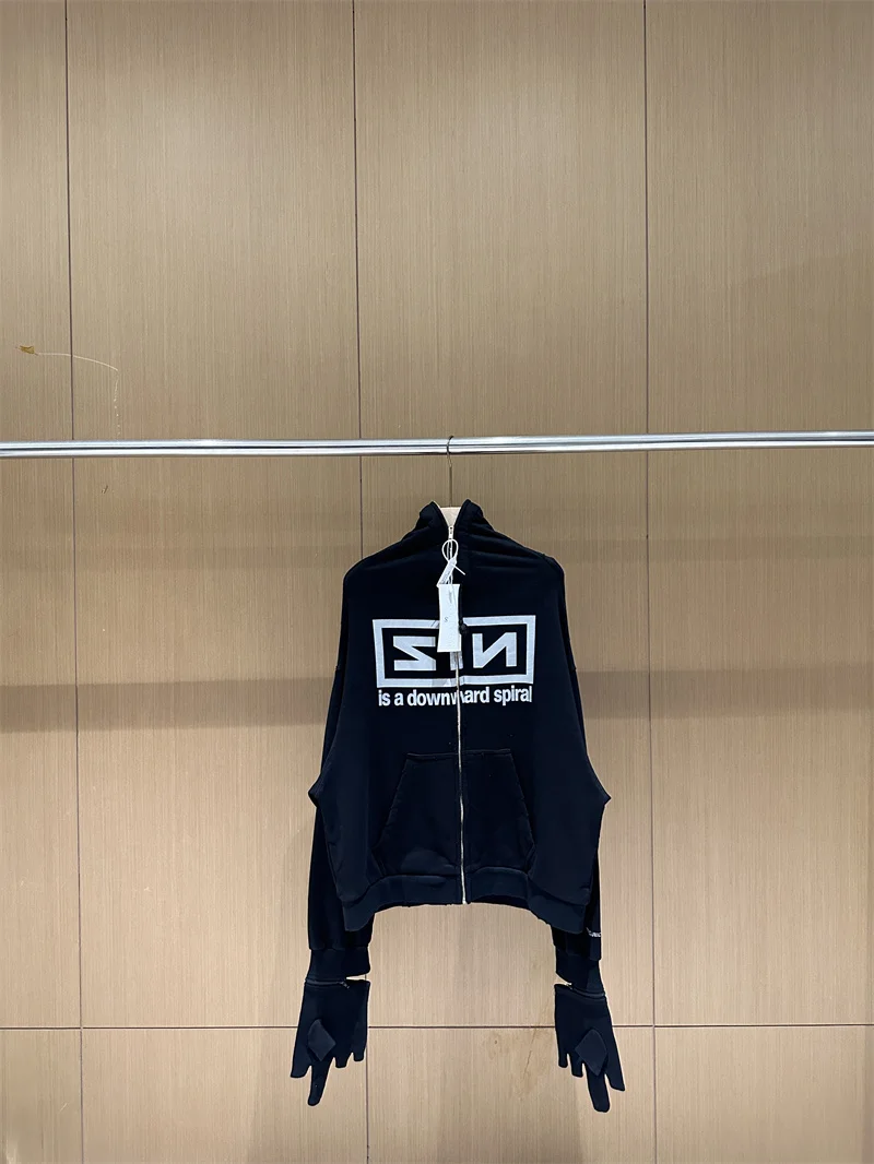 Съемные перчатки свободная черная толстовка на молнии в стиле ретро укороченная